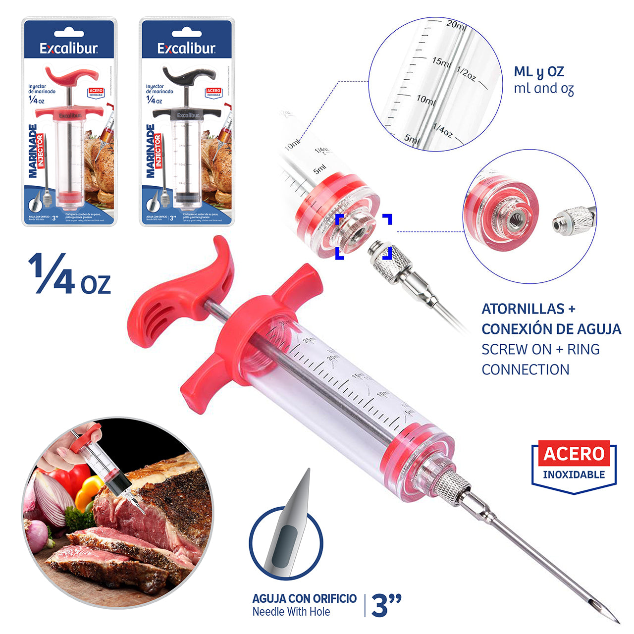 Inyector de Marinado en Acero Inoxidable Excalibur